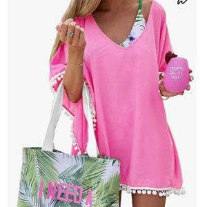 Adreamly Kaftan Coverup Pink Pom Pom Chiffon